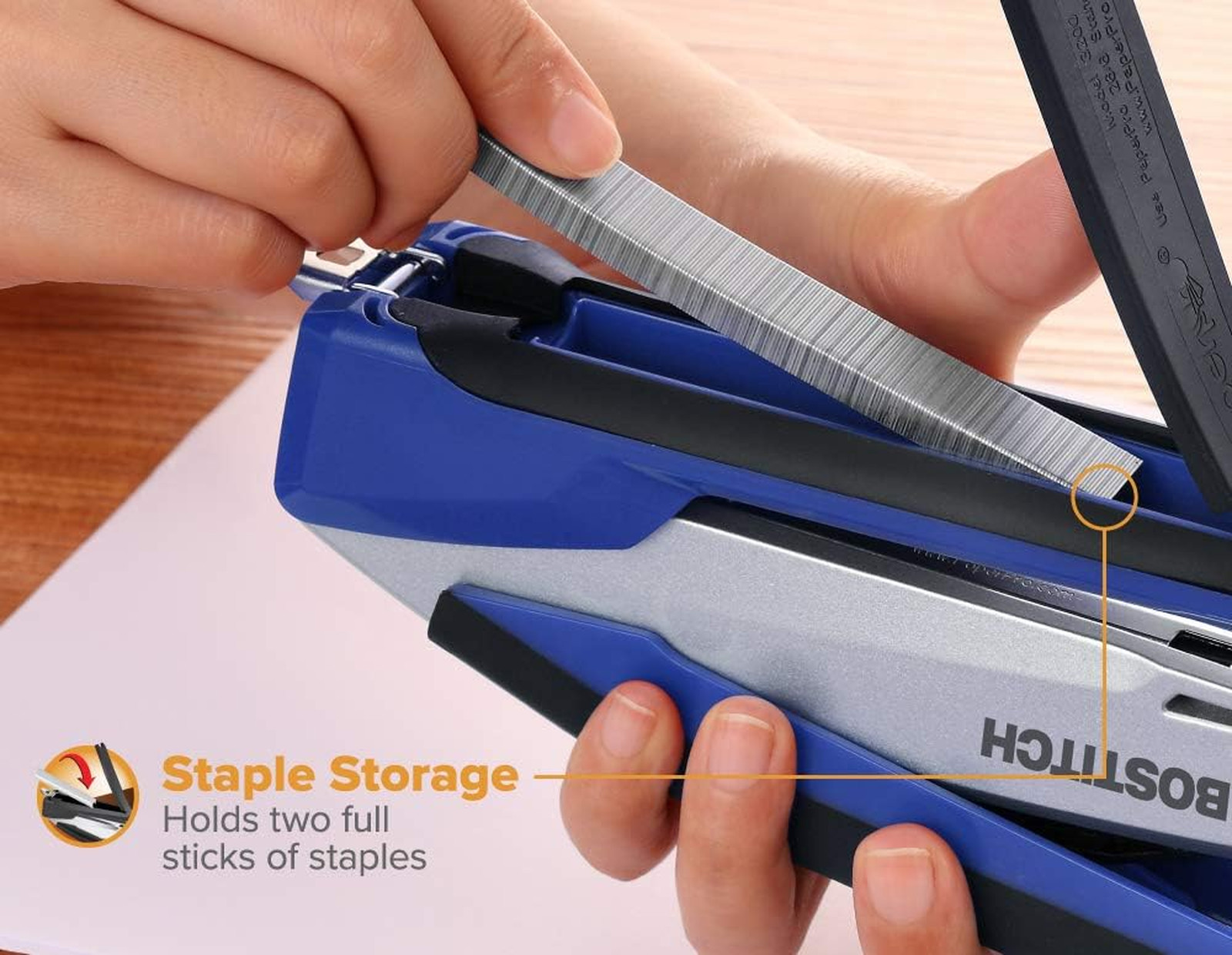 Office Stapler Blue Silver One Finger Heavy Duty Desktop Paper Tacker No Jam