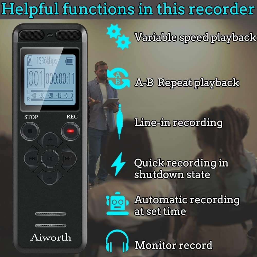 High-Quality Voice Activated Recorder – 1536Kbps Stereo with Password Protection