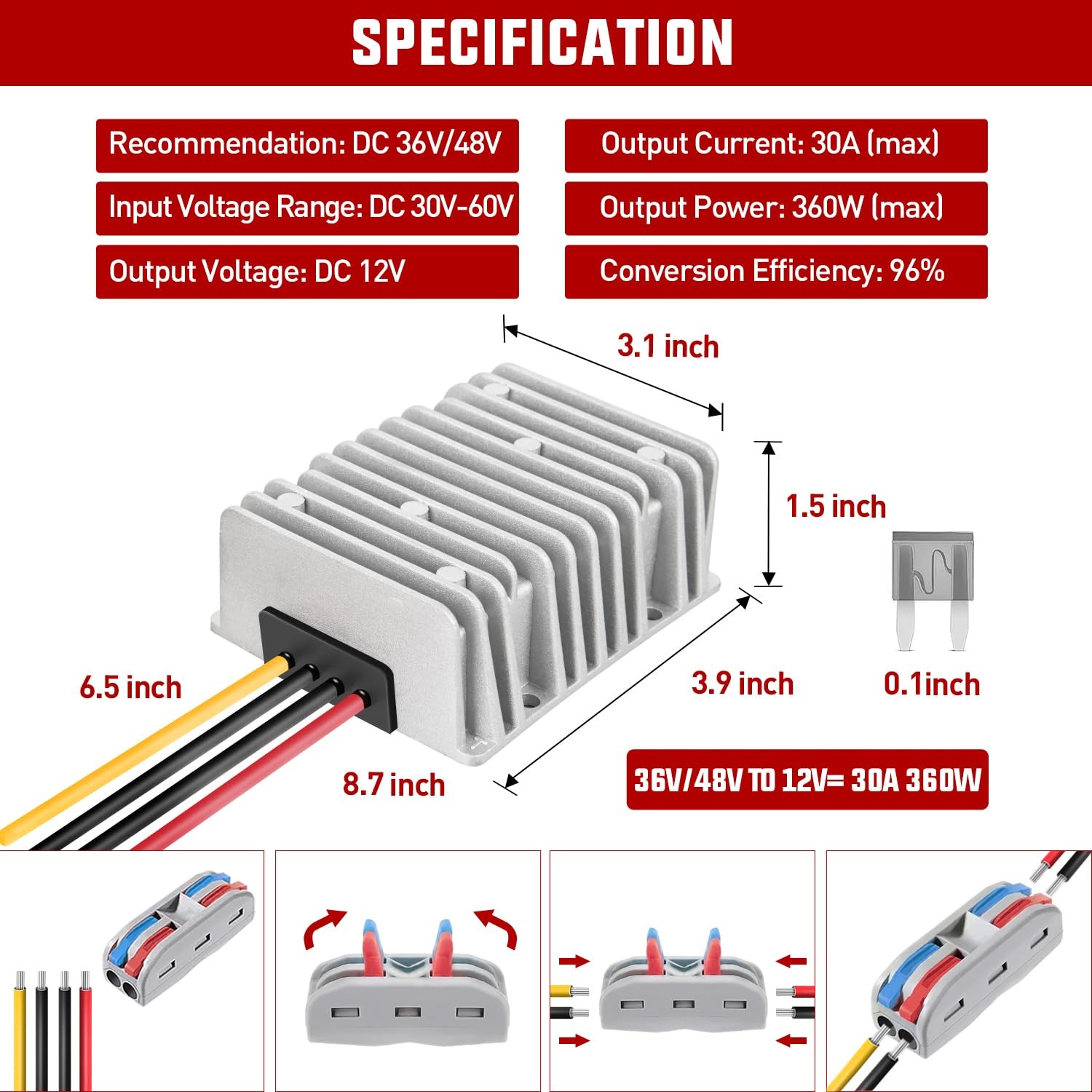 48V 36V To 12V Voltage Converter 360W 30A Regulator Step Down To 12VDC Waterproo
