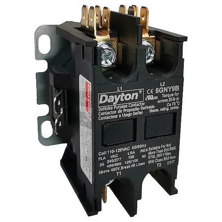 Dayton 6Gny9 Definite Purpose Magnetic Contactor, 120V Ac, 2 P, Non-Reversing,