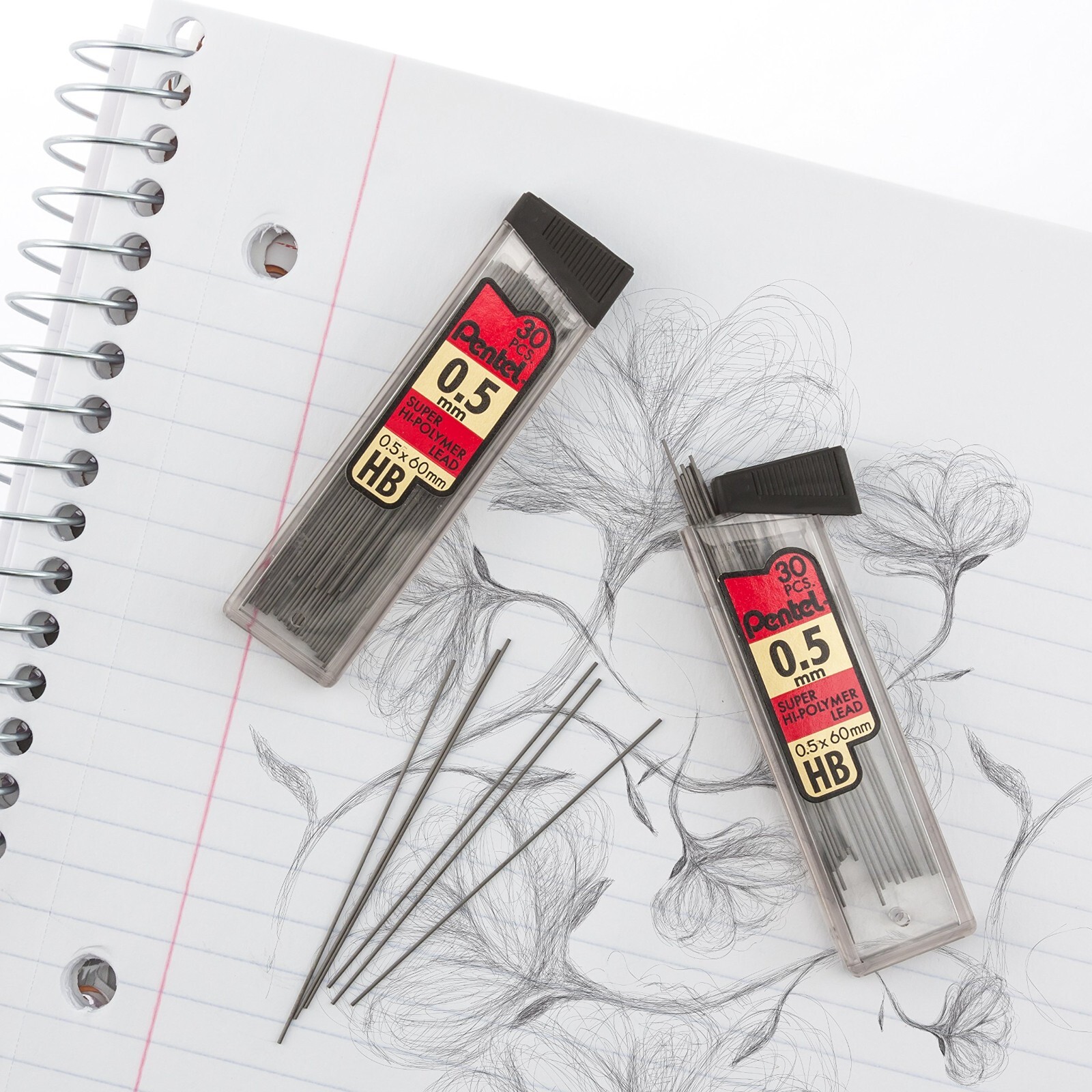 Pentel Super Hi-Polymer Refills, 0.5 mm Fine, HB, 180 Pieces of Lead-C25BPHB6