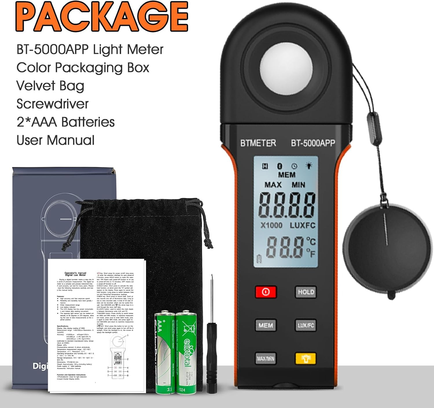 Illuminance Light Meter W/Bluetooth – Digital Lumen Tester Measure Lighting Lev