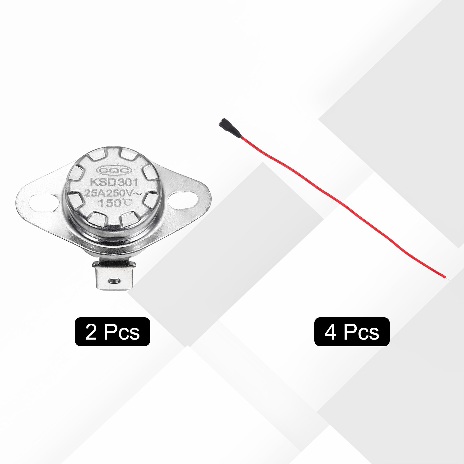 2 Pcs KSD301 Thermostat 150°C/302°F 25A N.C with Terminal Wire