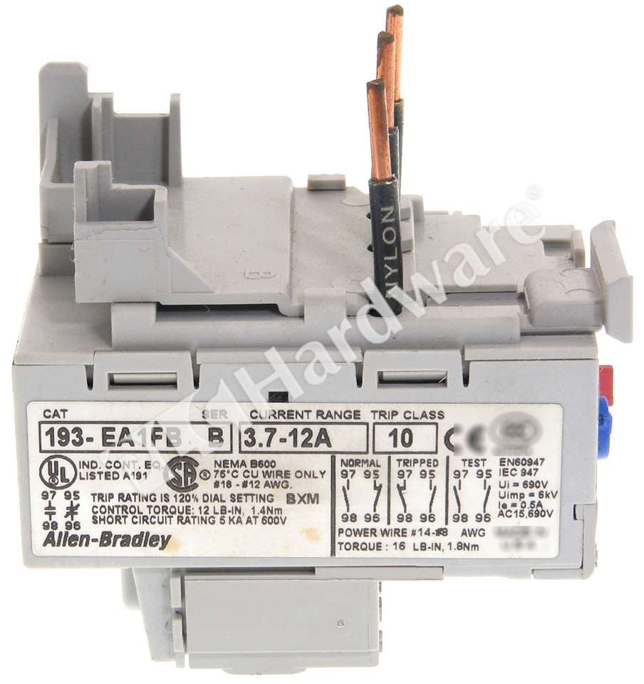 Open Pre-owned Allen Bradley 193-EA1FB Ser B Solid State Overload Relay 3.7-12A