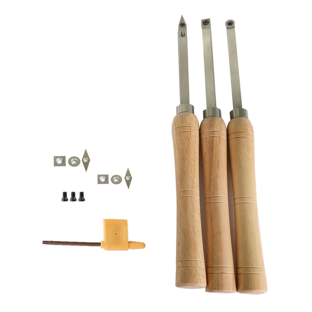 3 Piece Set Carbide Woodturning Tool Mini Size & Handles Fit For Turning Project