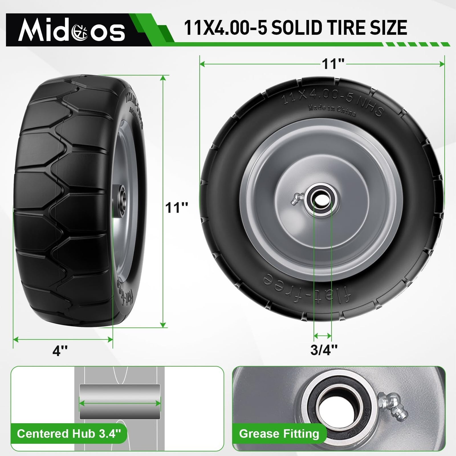 11×4.00-5» Lawn Mower Tires Flat Free, Zero Turn Mower Front Tires, 11×4-5 S…