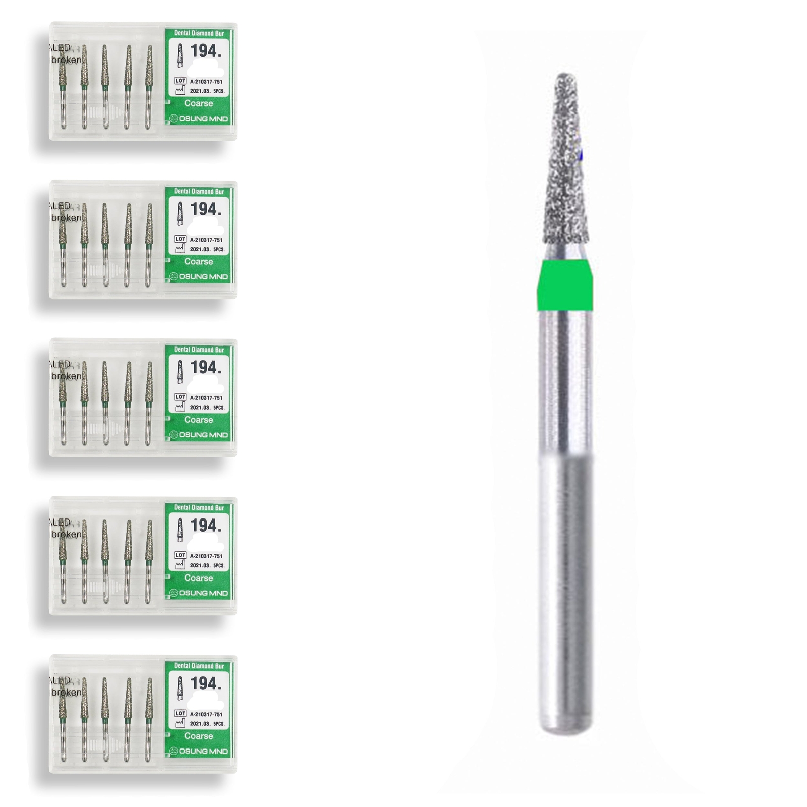 Conical, Dome End 1.8 mm Dia. Coarse Grit Diamond Dental Bur 25 Pcs. 194.18C1