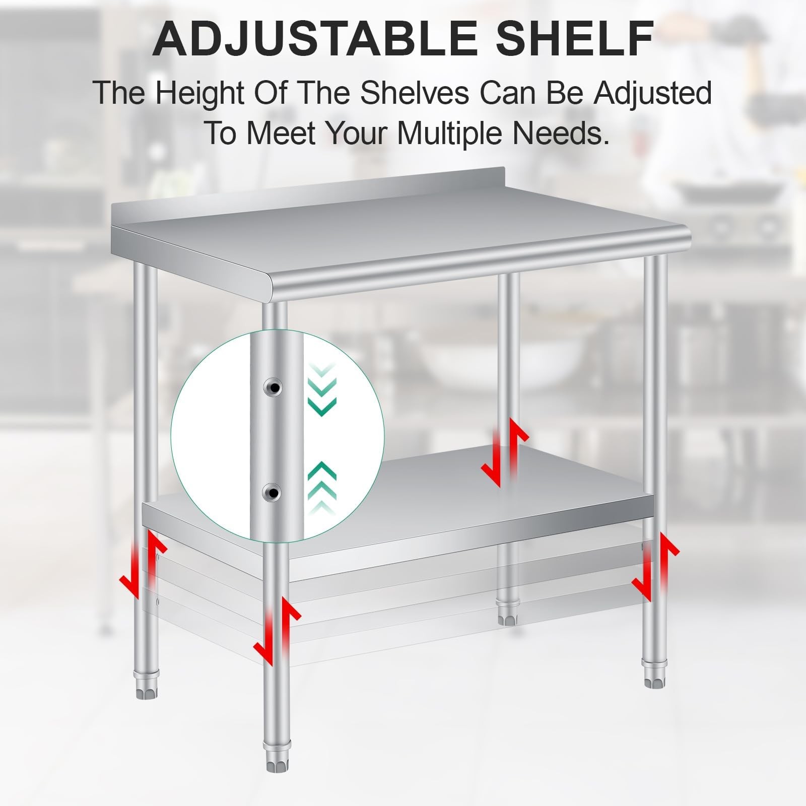 Stainless Steel Work Table w/Backsplash Heavy Duty Commercial Kitchen Prep Table