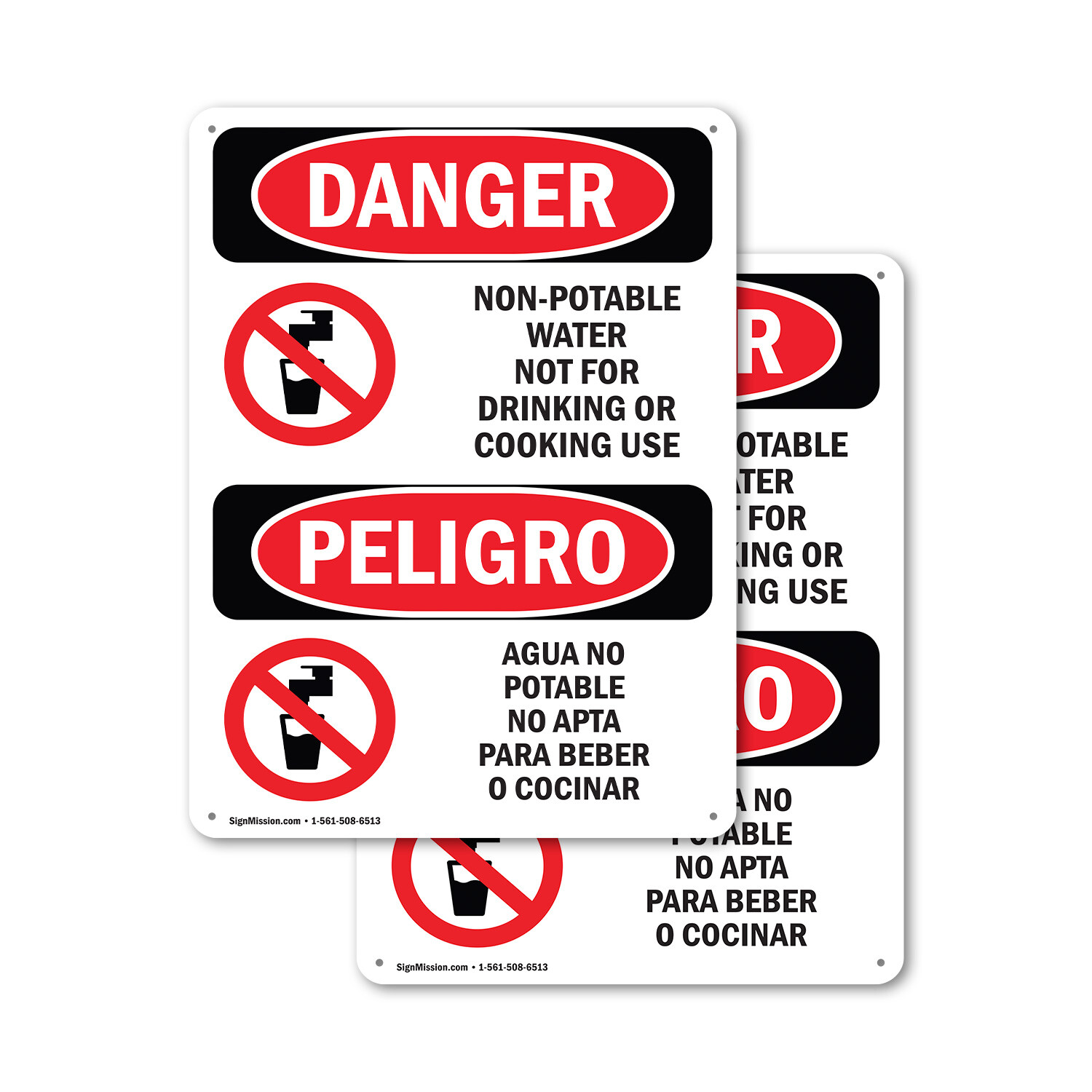 (2 Pack) Non-Potable Water No Drinking Bilingual OSHA Danger Sign Decal Metal