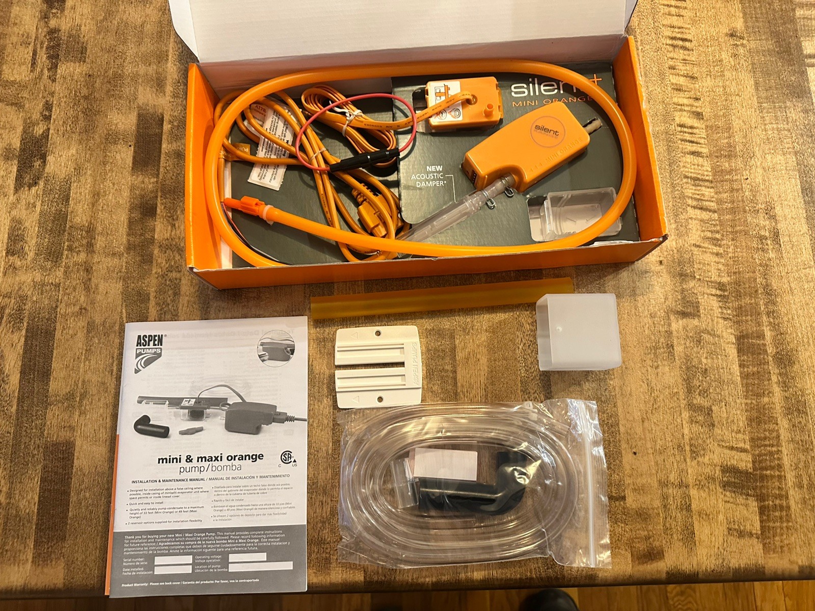 Aspen Pumps Silent+ Mini Orange Condensate Pump Kit, Variable Speed, 230V