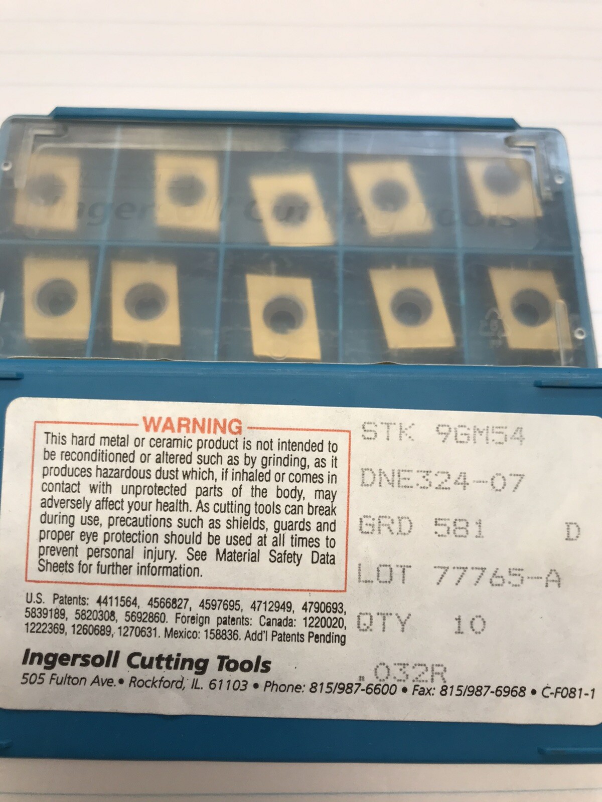10 pcs. DNE324-07 581 INGERSOLL INSERTS (loc stk)