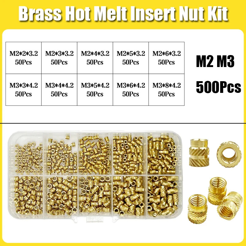 Brass Threaded Insert Nut Kit M2 M2.5 M3 M4 M5 M6 M8 Hot Melt Heat Knurled Embed