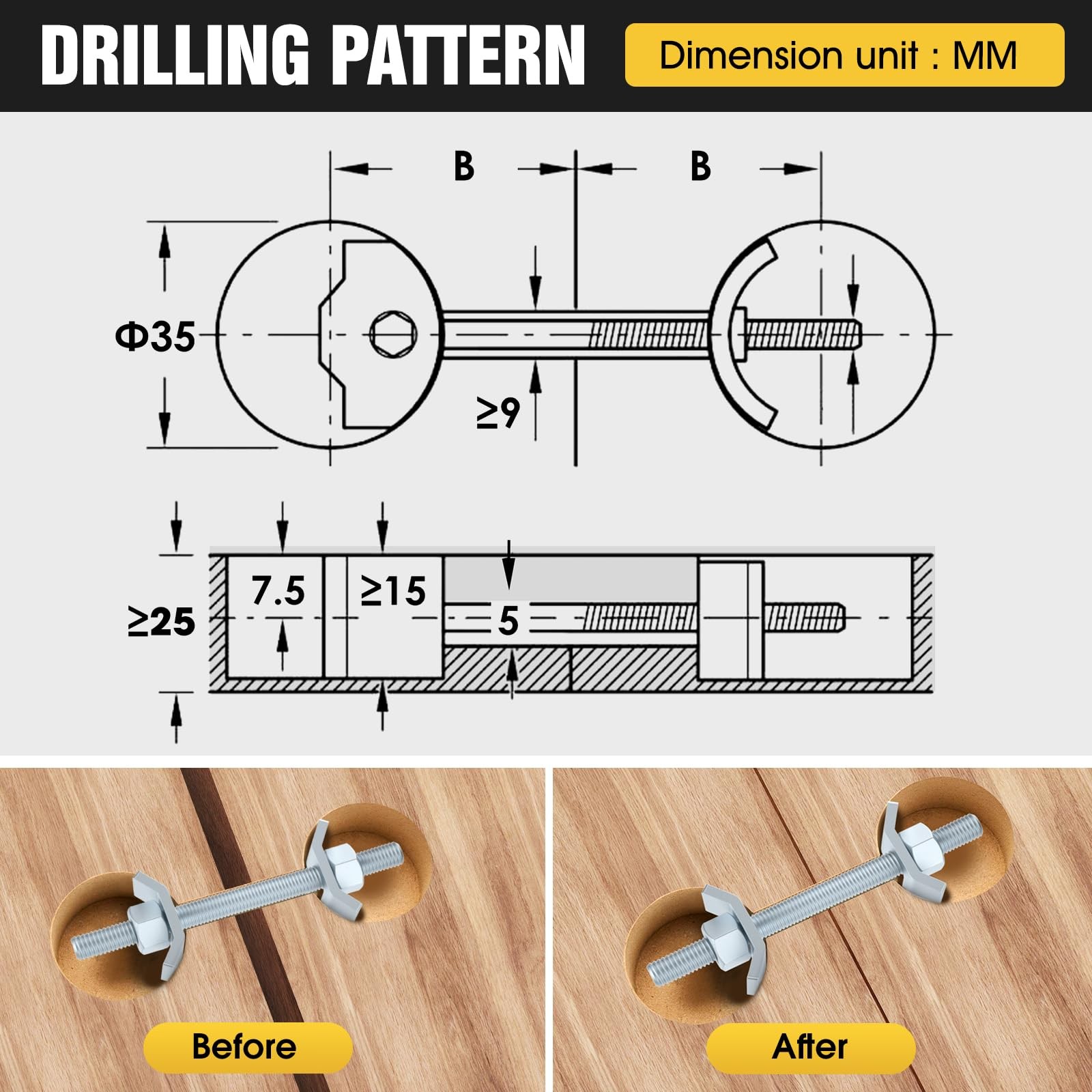 10 PCS Countertop Joint Connectors Butcher Block Fasteners Miter Bolts
