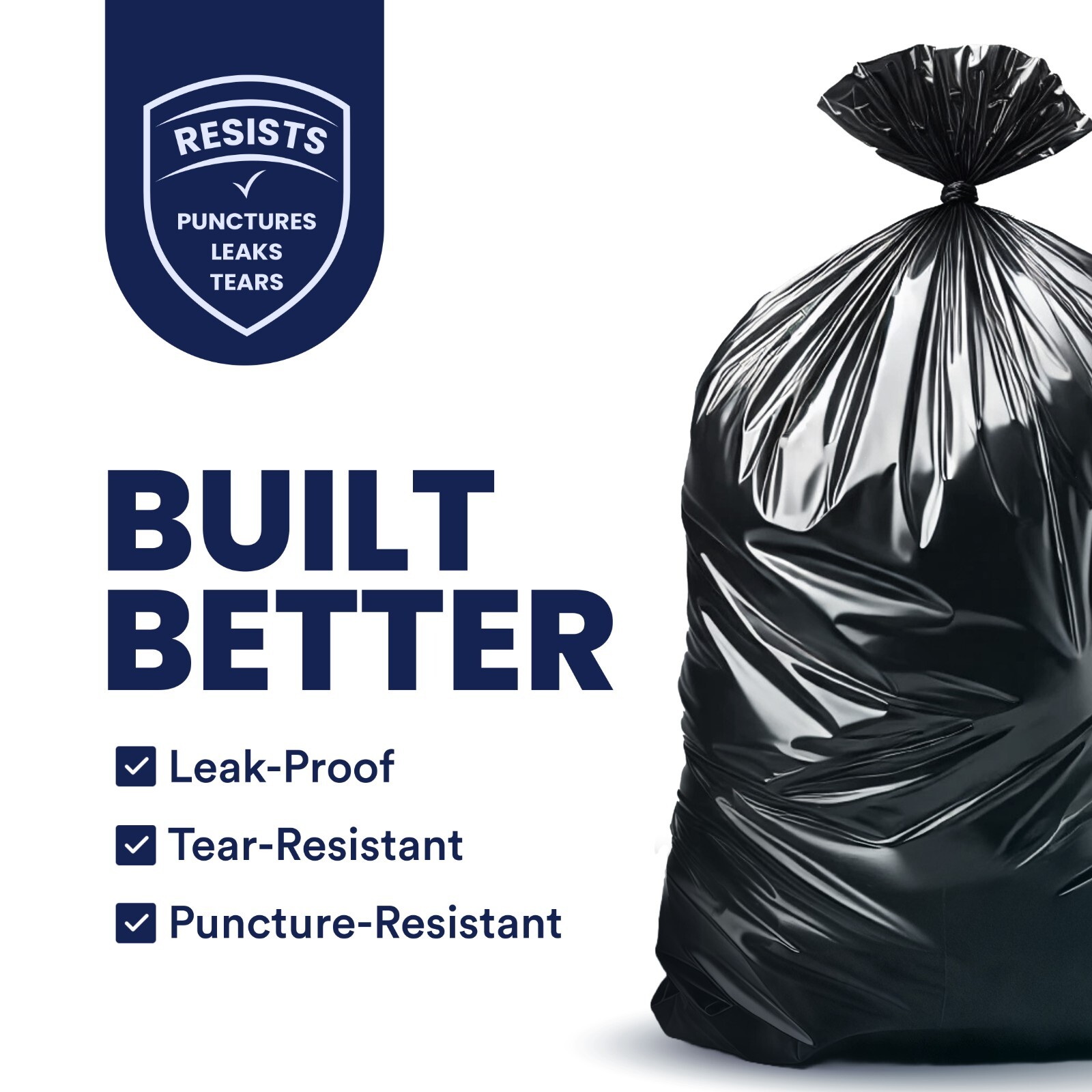 Plasticplace 55-60 Gallon Trash Bags – Black, Case of 50 Garbage Bags