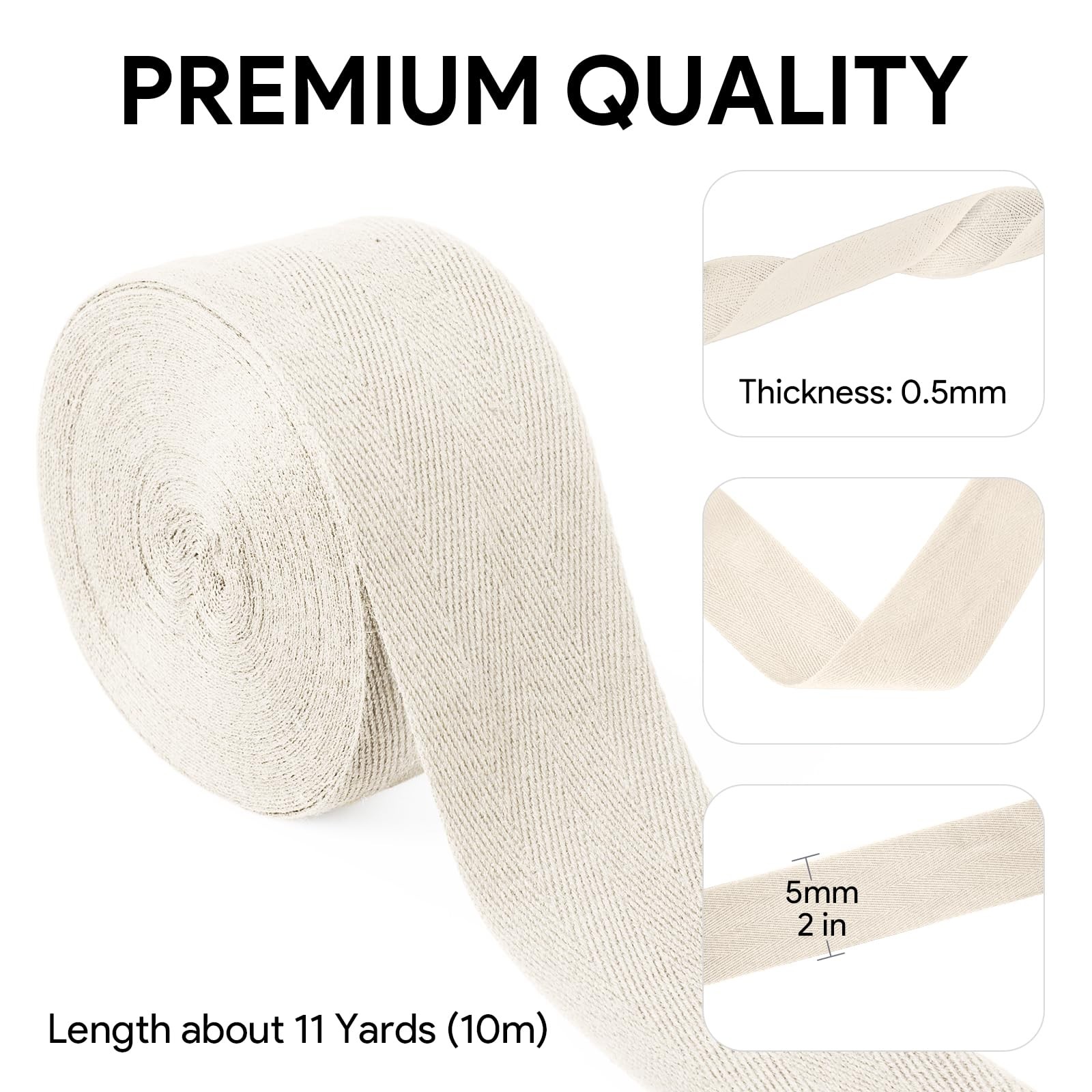 11 Yards Cotton Twill Tape,2 Inch Cotton Webbing Cloth Ribbon Bias Tape,Webbi…