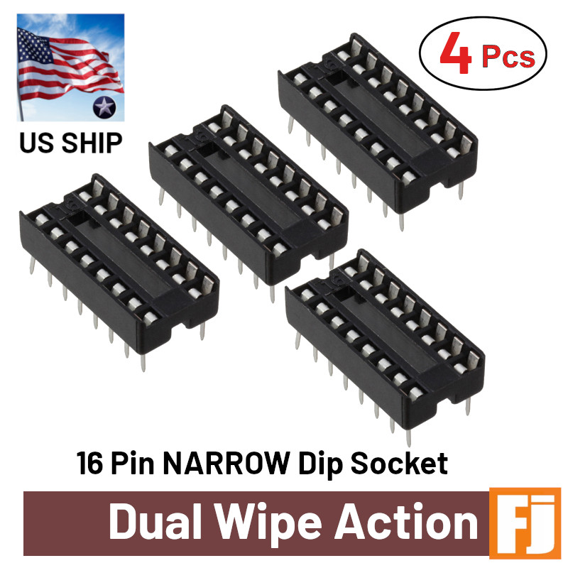 4 Pcs 16 Pin NARROW DIP IC Socket Adaptor Solder PCB-Mount | Dual Wipe | US Ship