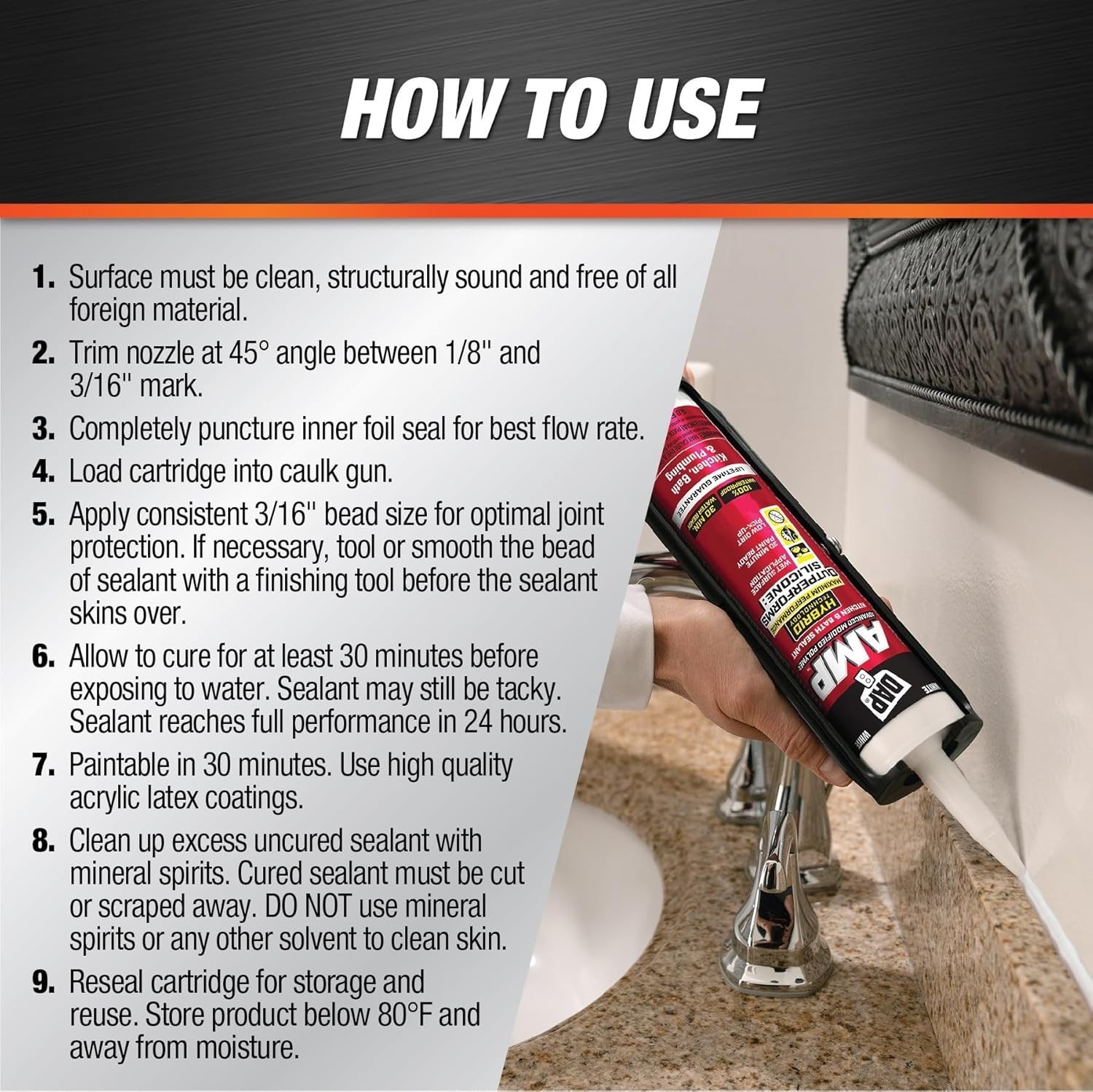 DAP AMP White Polymer Advanced Hybrid Caulk Sealant Kitchen & Bath 9oz