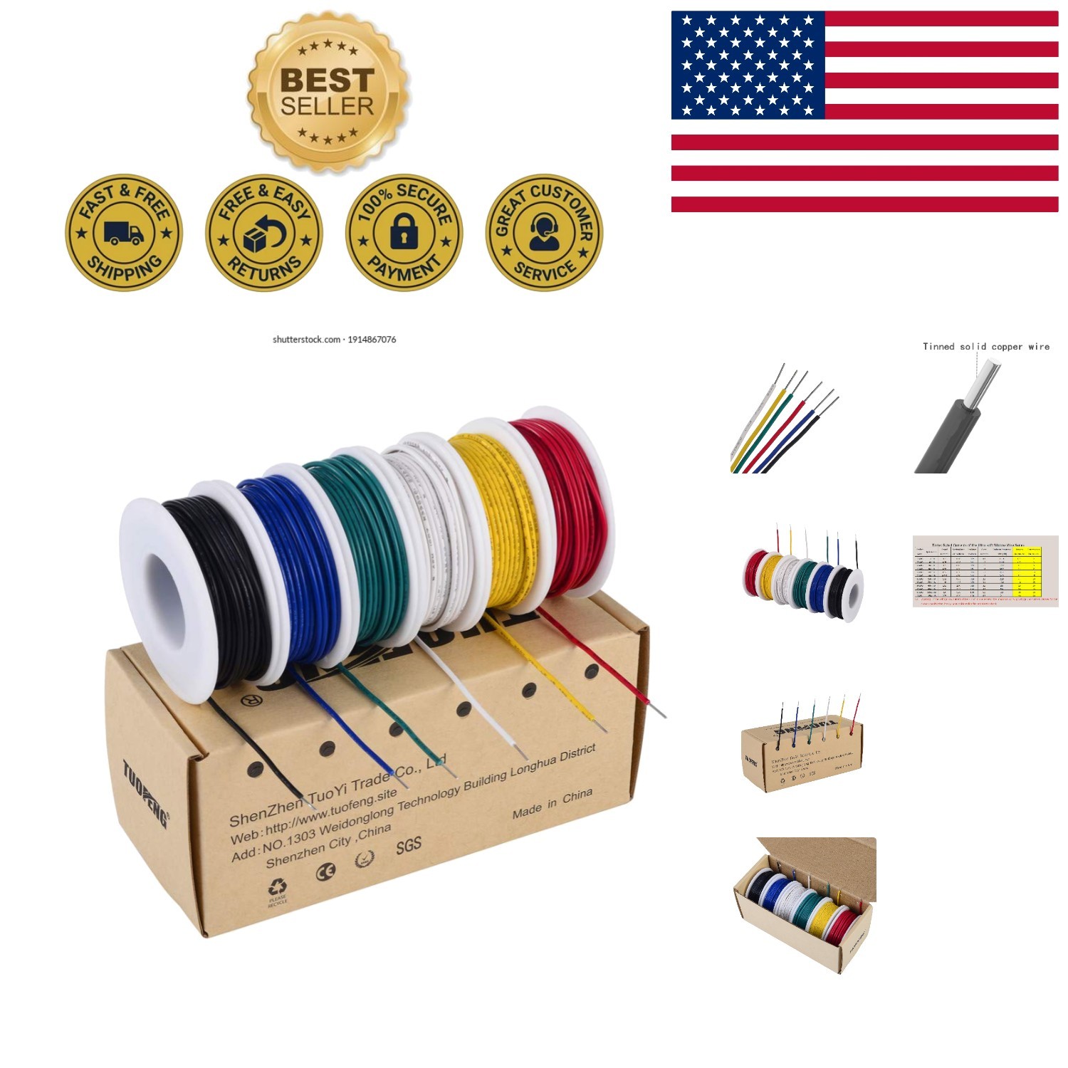 Multicolor 22 AWG Electronic Wire Set – 6 x 30ft Tinned Copper for Versatile Use