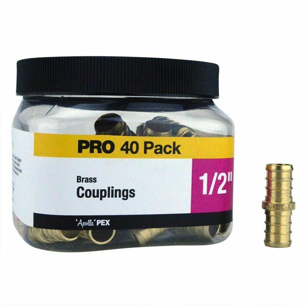 Jar of 40 Apollo PEX 200 psi Lead Free Brass Couplings 1/2 x 1/2 Dia. in. (B59)