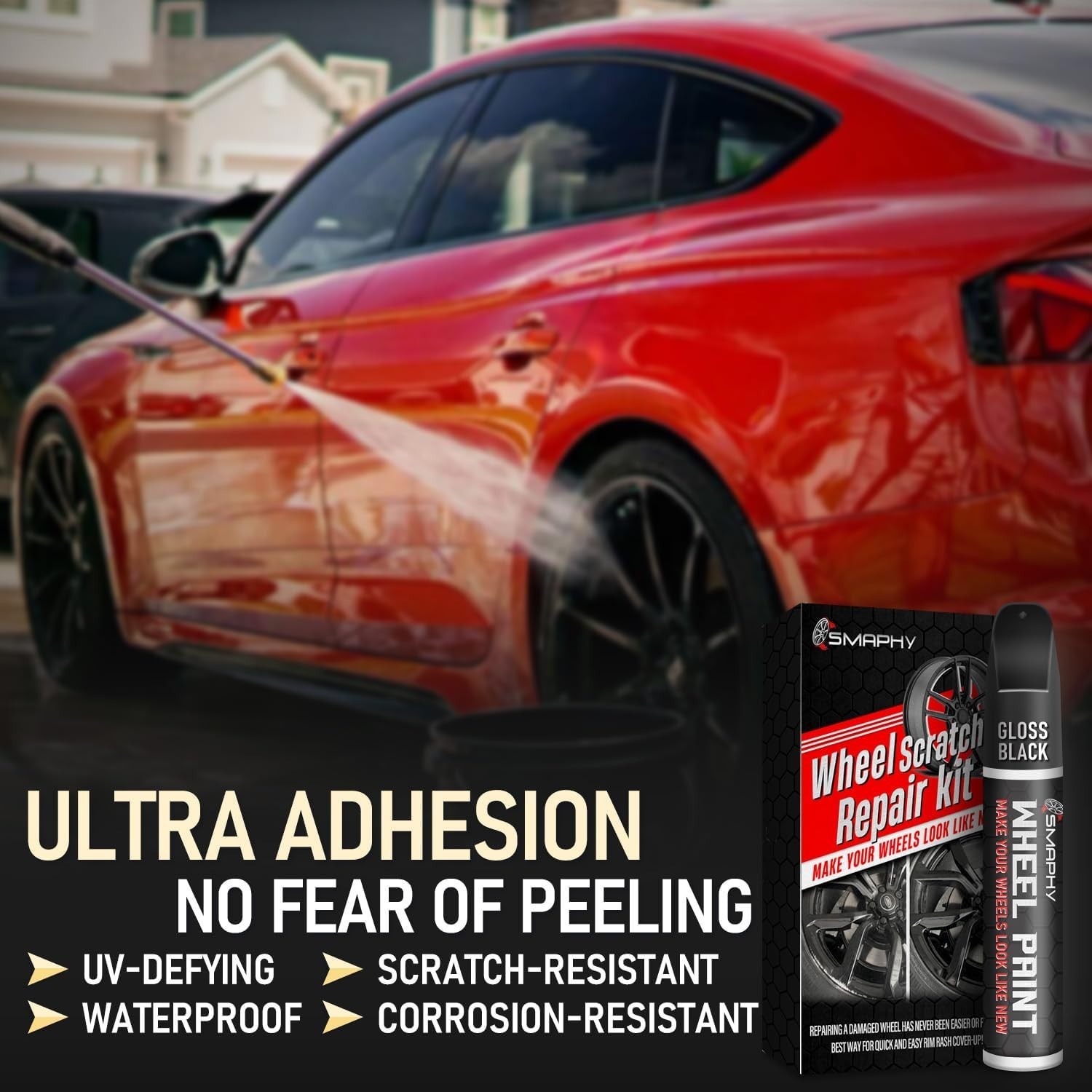Wheel Scratch Repair Kit, Gloss Black Rim Touch Up Paint, Repair Curb Rash, Scra
