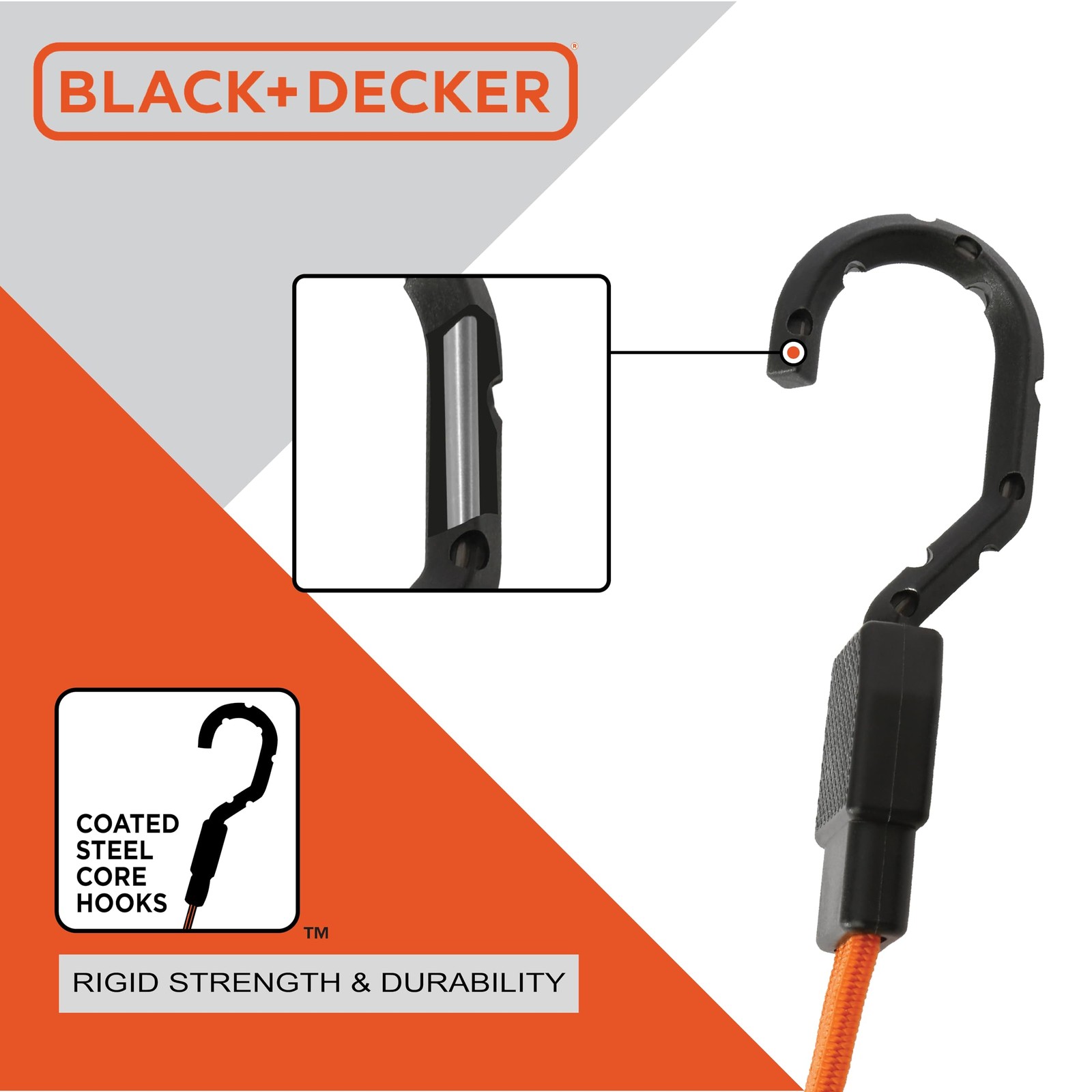BDX1012 Black/Orange 48″ Flat Bungee Cord Straps, 2 Pack