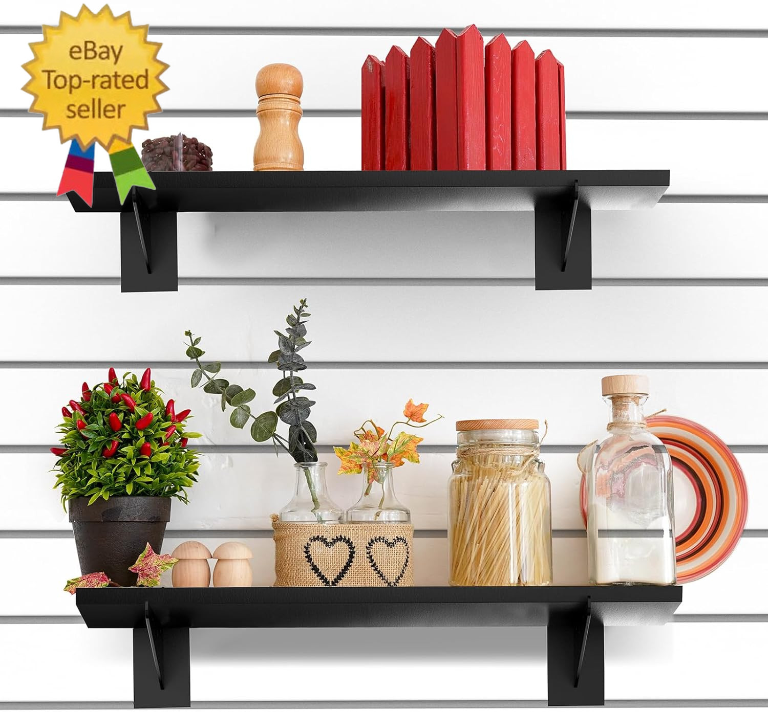 4 Pack Large Wooden Slatwall Shelf, 24 X 12 Inch Slatwall Shelves with Metal Bra
