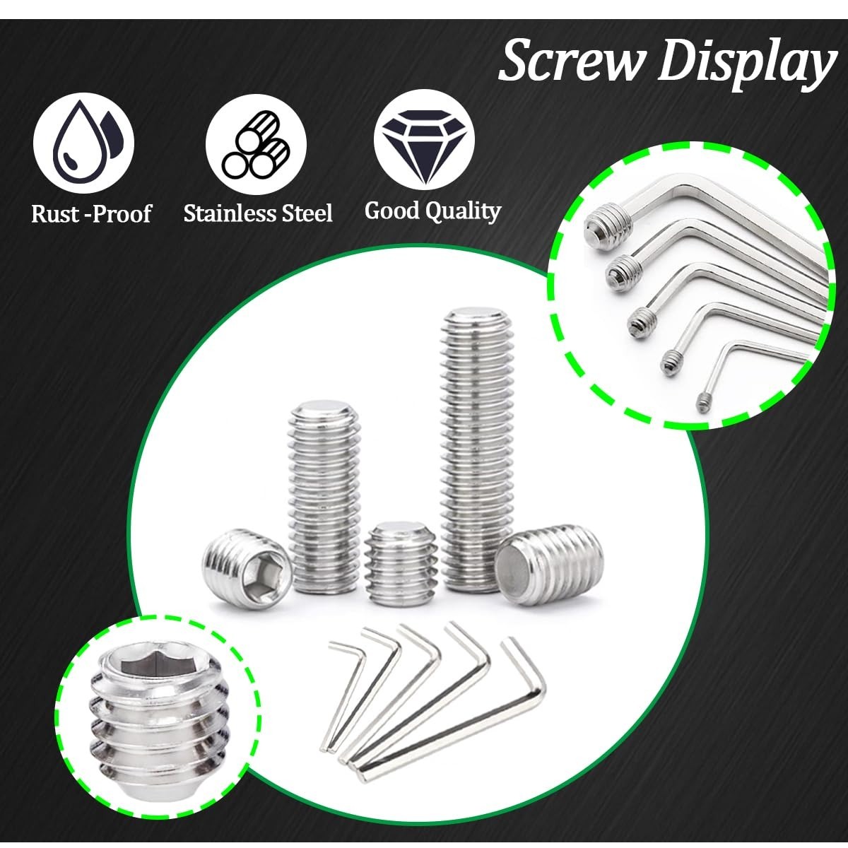 525PCS Set Screw Assortment Kit Metric & SAE 24 Sizes 304 Stainless Steel M3-M8