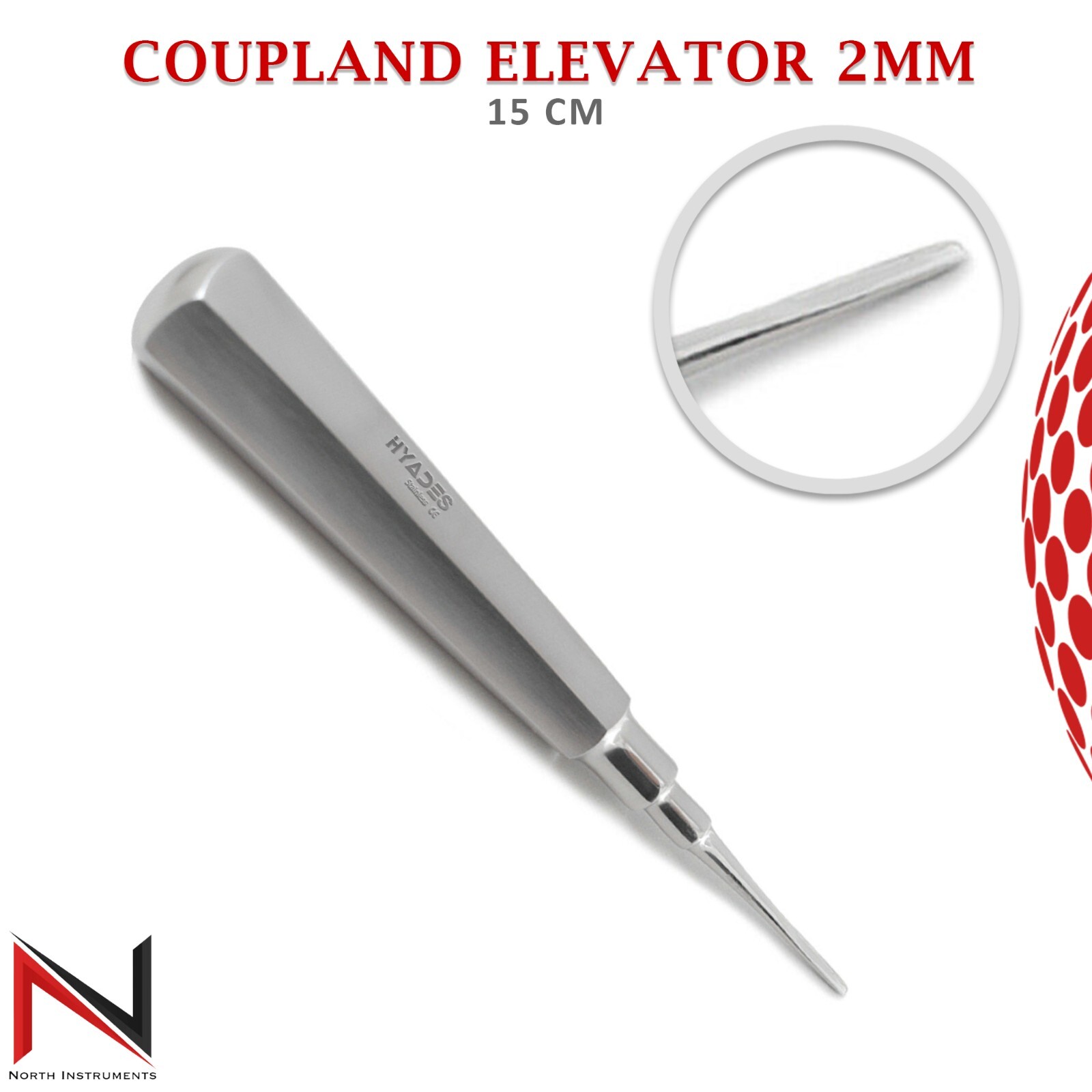 Dental Surgical Coupland Elevator Surgical Root Instruments Curved Tip 2mm