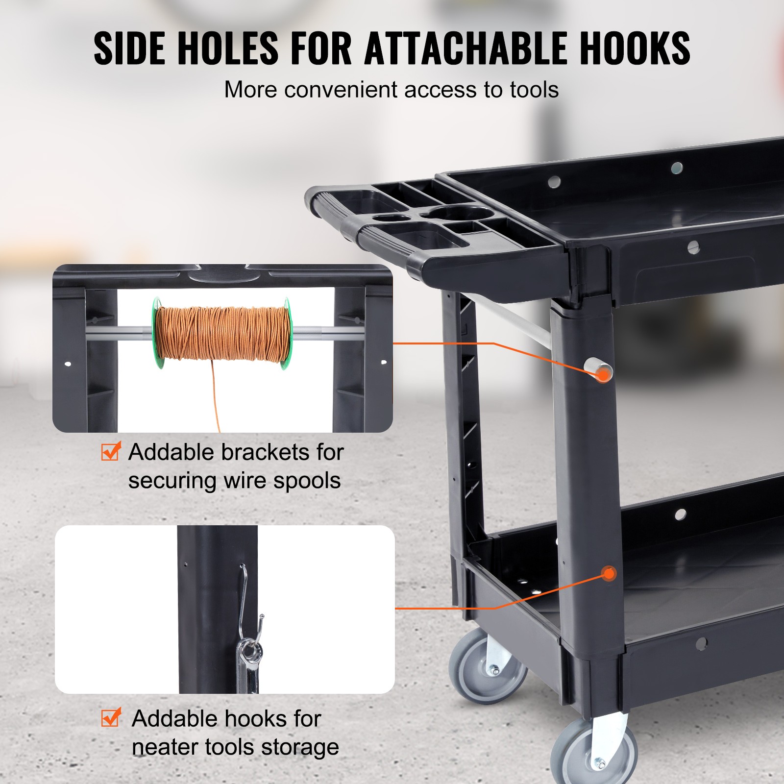 Uimoso Utility Service Cart Rolling Cart 2 Shelf 550LBS with 360° Swivel Wheels
