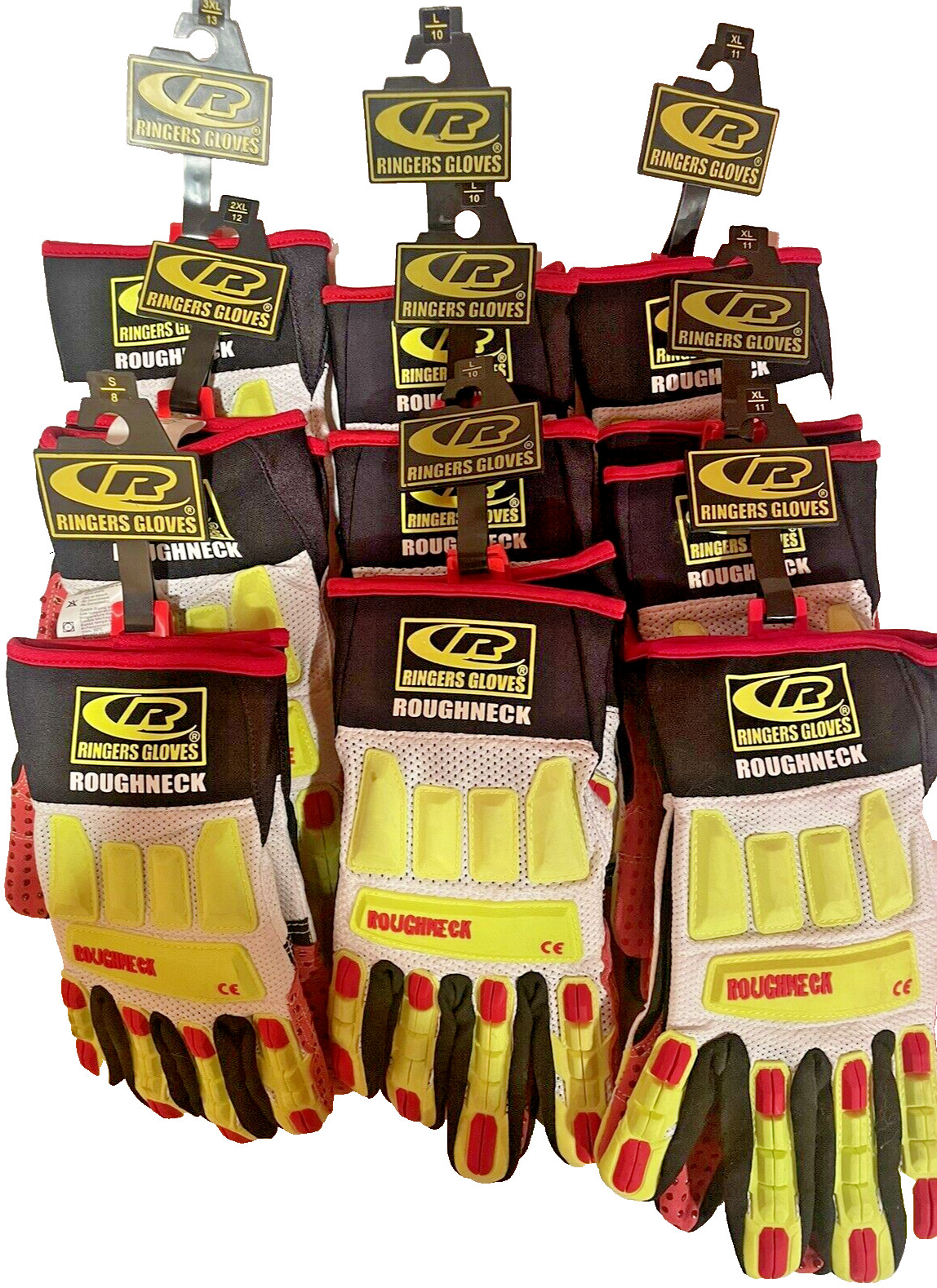 9 Pairs Total RINGERS ROUGHNECK 268 Vented Gloves 1xS +3xL +3xXL +1xXXL +1xXXXL