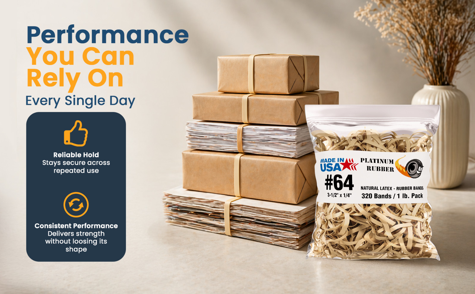 Bulk 5 Pounds – Platinum Rubber Bands #26644 Postal Size #64 (3-1/2 x 1/4″)