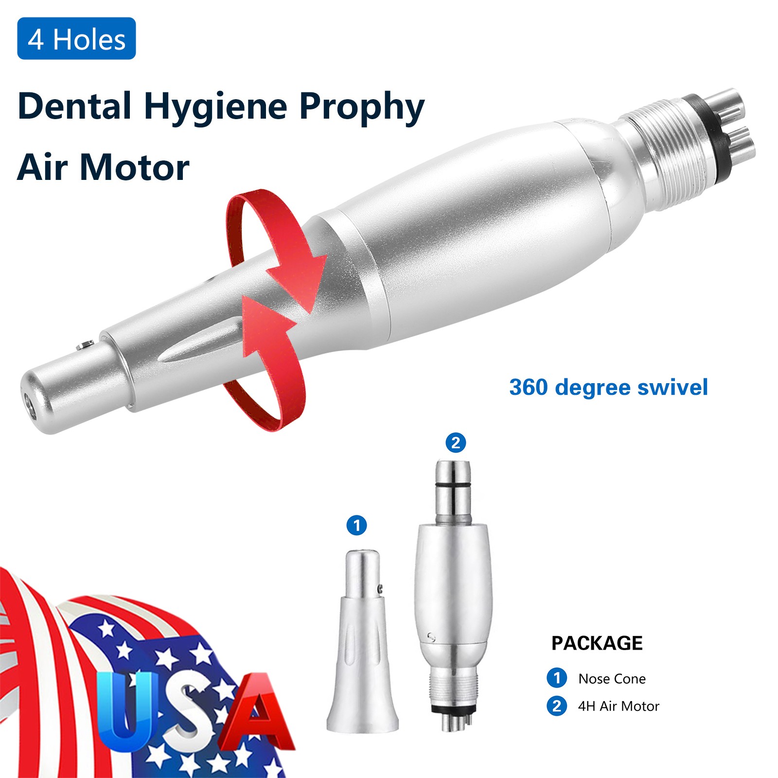 Dental 360° Swivel Hygiene Prophy Handpiece Air Motor 4:1 Cone 4 Holes 4000 rpm