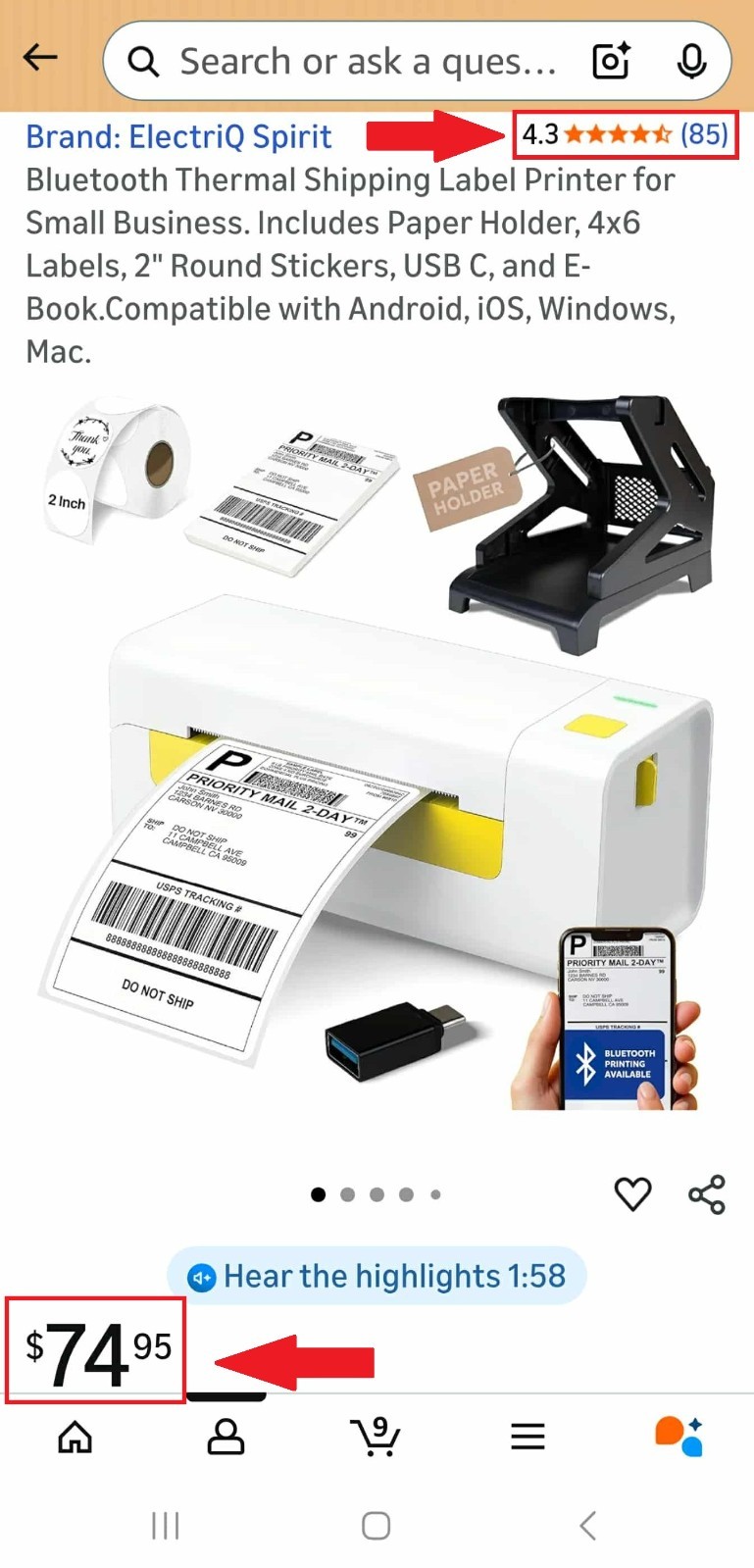 Thermal Bluetooth Shipping Label Printer 4×6 – Mac Windows Android iOS (Open Box