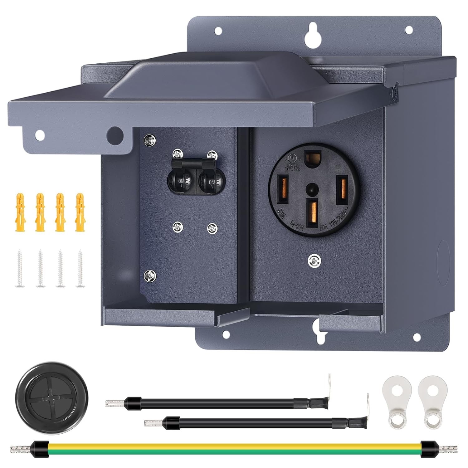 50 Amp RV Power Outlet Box Breaker 125V 250V NEMA 14-50R Weatherproof Lockable