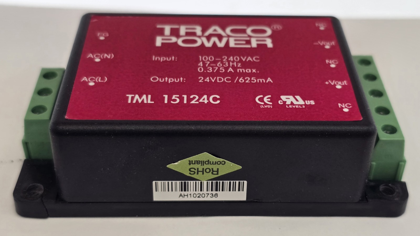 Traco Power TML 15124C Power Supply Input 100-240VAC Output 24vdc
