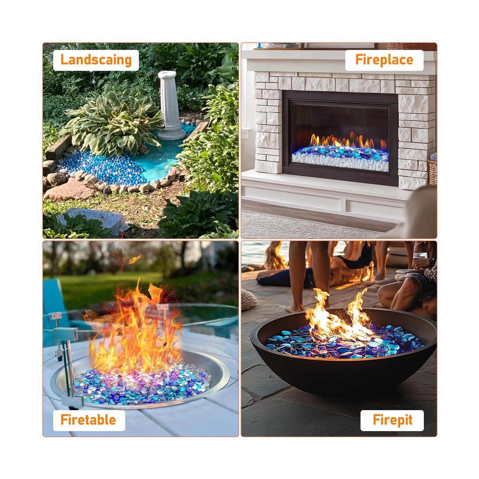 Uniflasy 10 Pounds Fire Pit Glass, 1/2 Inch Reflective Fire Gla… FAST USA SHIP