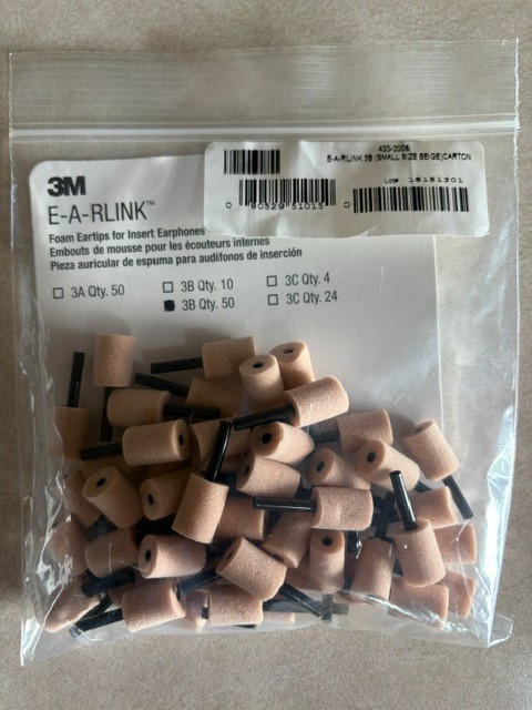 3M E-A-RLINK Foam Eartips 420-2006 E-A-RTONE Size 3B Small Beige, NEW Pack of 50