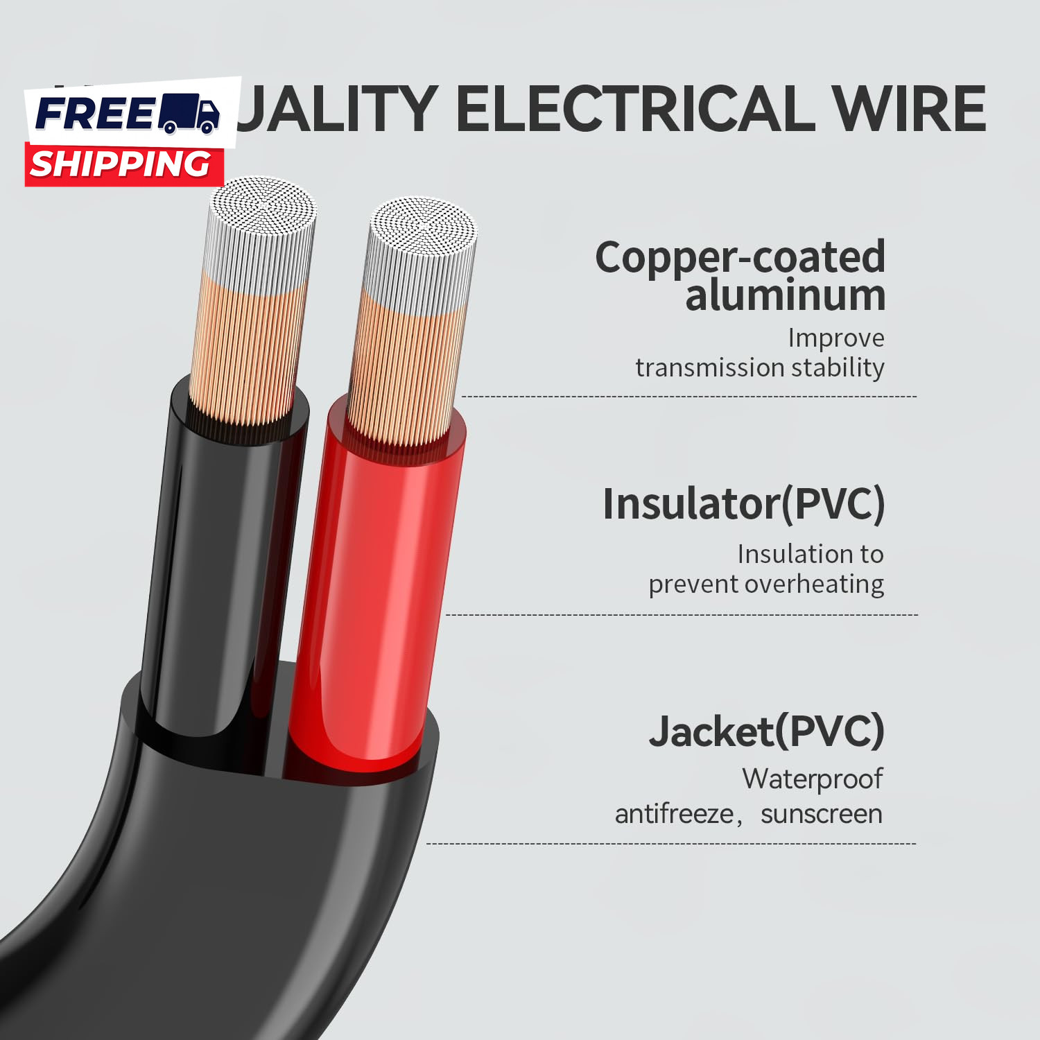 18 Gauge 2 Conductors 30FT Electrical Wire Flexible Low Voltage PVC Copper