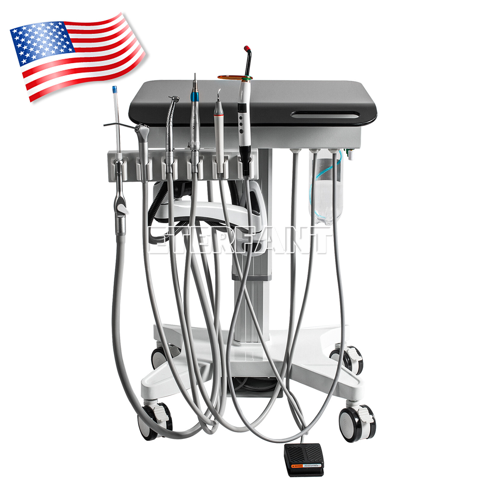 Dental Delivery Cart Adjustable Treatment Unit 4Hole/40L Oil-Free Air Compressor