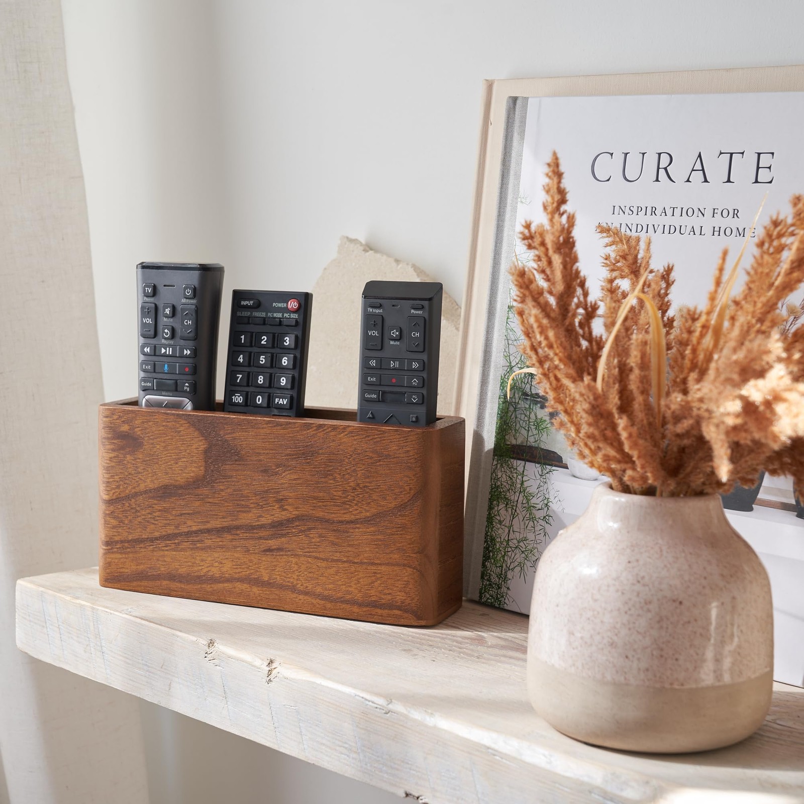 Premium Wooden Remote Control Holder – Easy Install Adhesive Wall Mount Caddy…