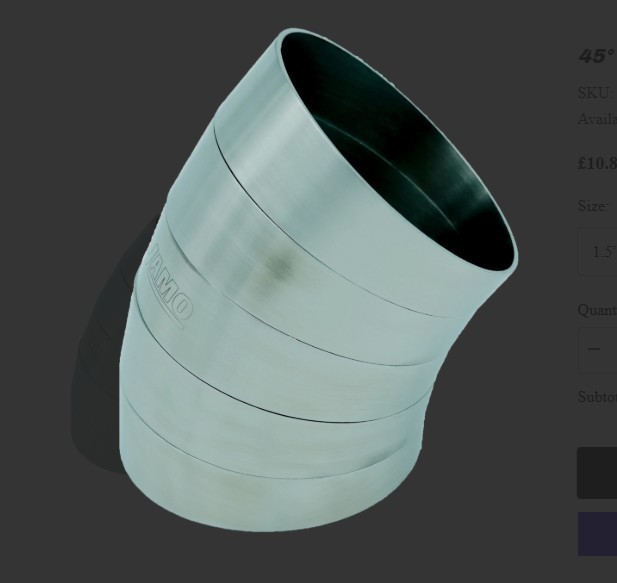 1.875″ 304SS 45° Pie Cuts 5 x 9° Pieces 1.0 Diameter