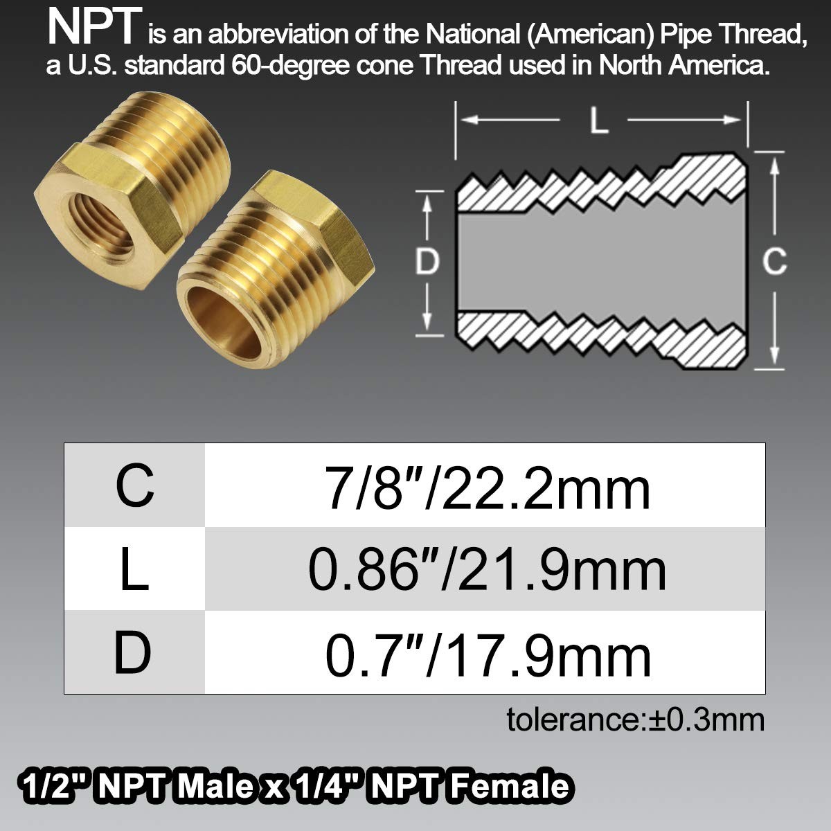 2pcs 1/2 Inch NPT to 1/4 Inch NPT Female Reducer Brass Pipe Hose Tube Fitting…