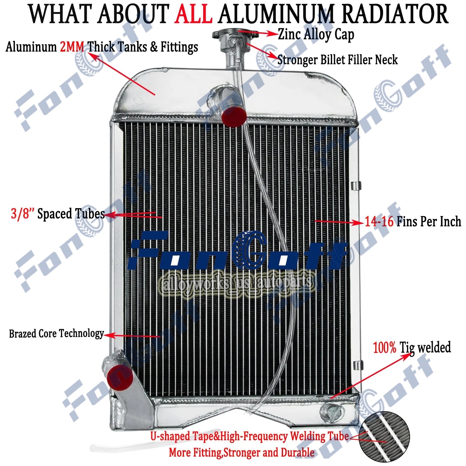 For Ford 2N 8N 9N Models Tractors Aluminum 3 Row Radiator 8N8005,86551430 ALLOY