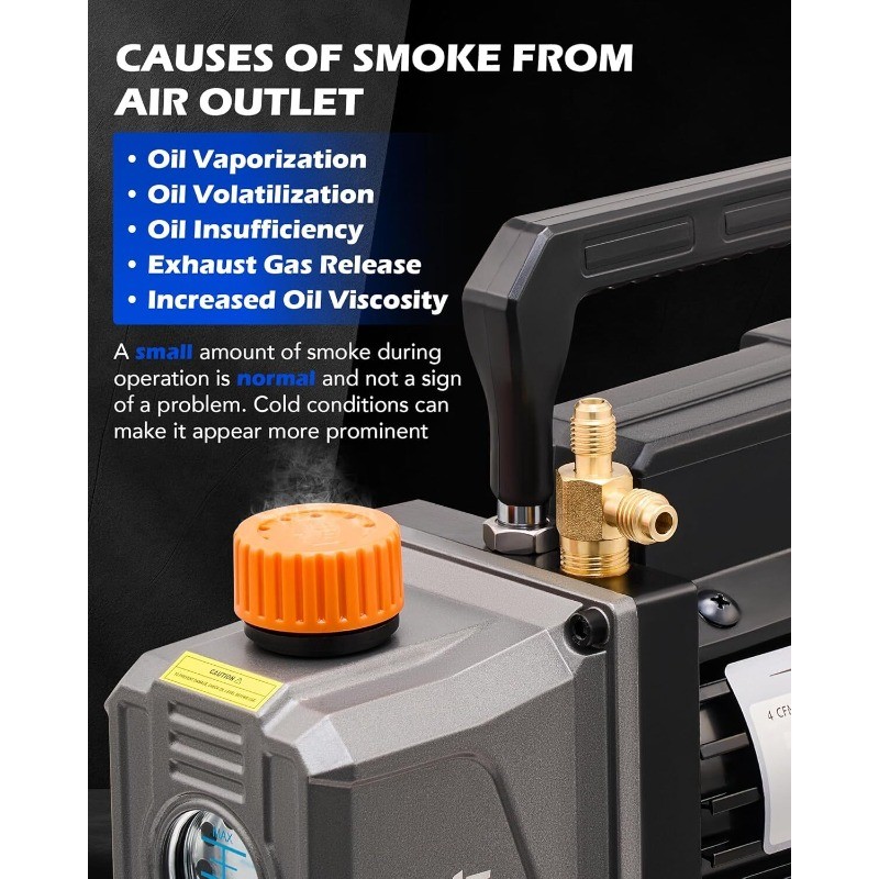 Orion Motor Tech Vacuum Pump, 4 cfm 1/3 hp HVAC Single Stage Vacuum Pump, Grey