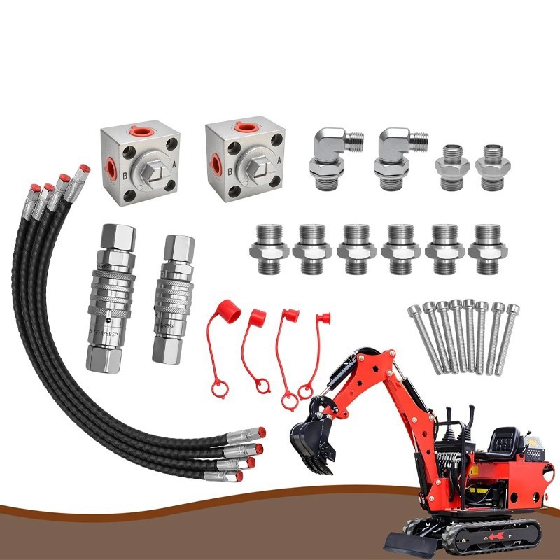 2 Three Way Diverter Valves for 1-2 ton Chinese Mini Excavator w/ Quick Connects
