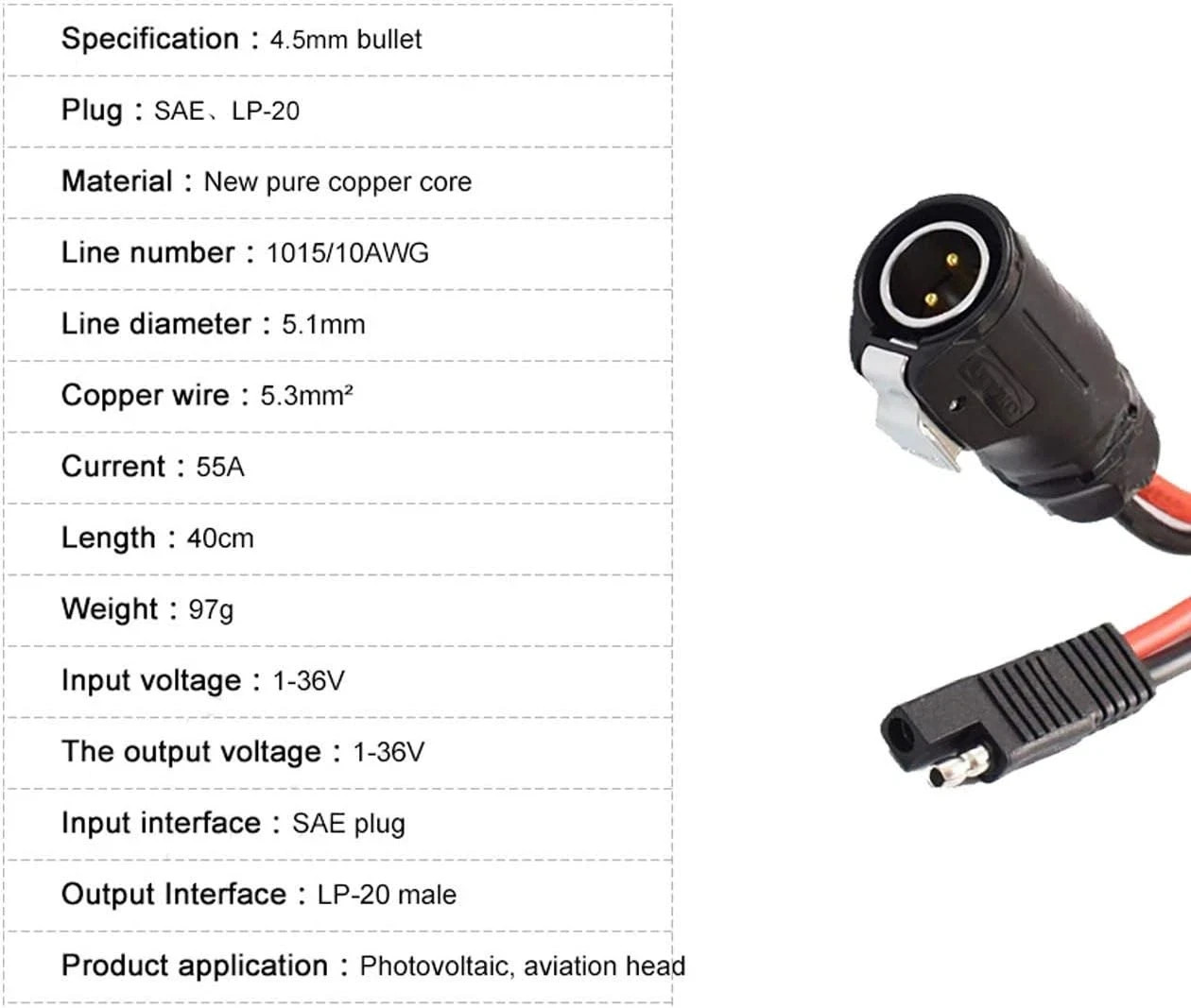 Furrion 10AWG 2 Pin Power Industrial Circular Connector to SAE Adapter Cable fo+