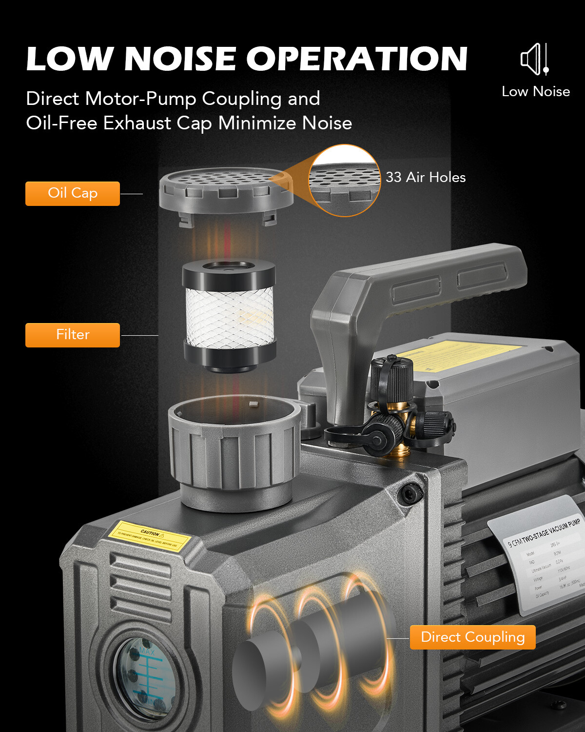 OMT 2 Stage Vacuum Pump 9 cfm 3/4 hp Rotary Vane Vacuum Pump 1.5 Micron Vacuum