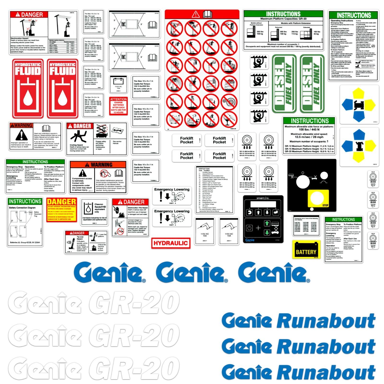 Complete Decal Kit for Genie GR20 Decal Kit Runabout Lift Stickers Made in USA 1