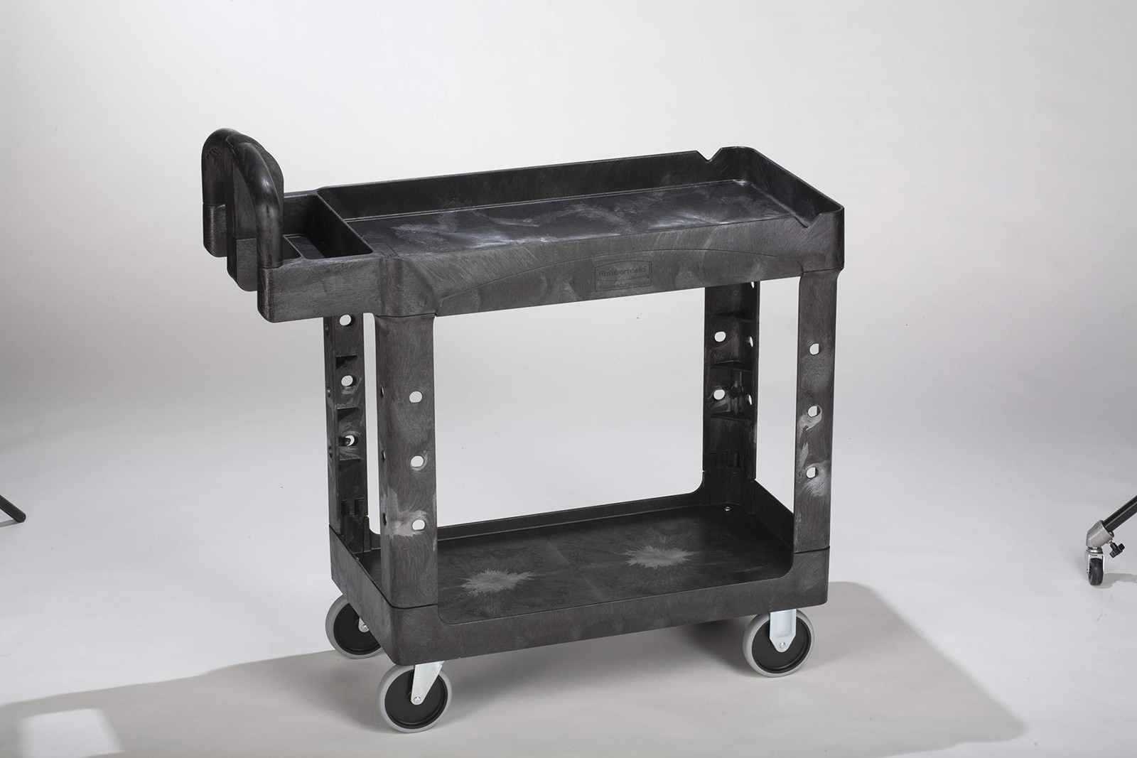 Rubbermaid Heavy-Duty 2-Shelf Utility Cart TPR Casters 26w x 55d x 33.25h Black