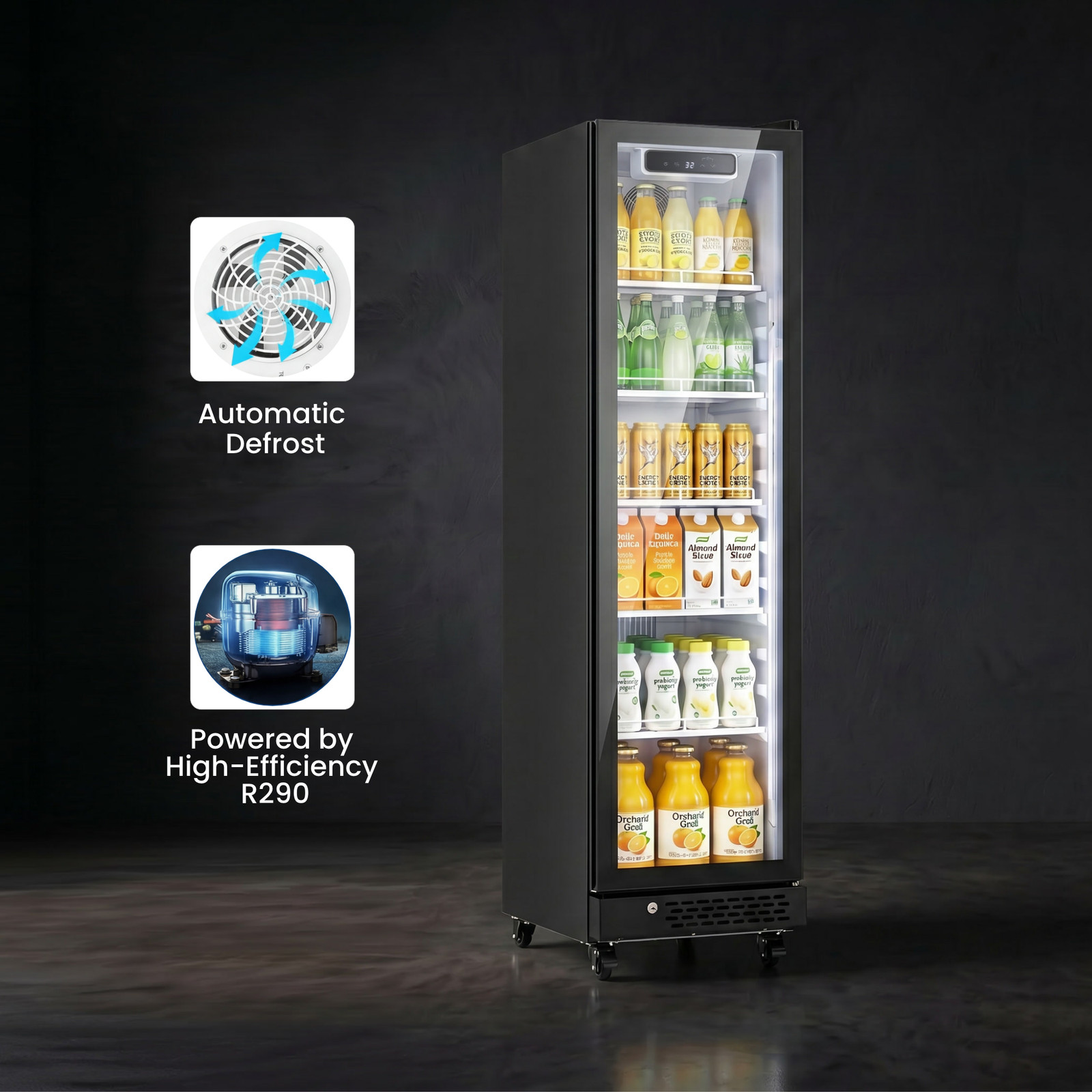 Yeego 6.9 Cu.ft Commercial Fridge 1 Glass Door Merchandiser Refrigerator Black